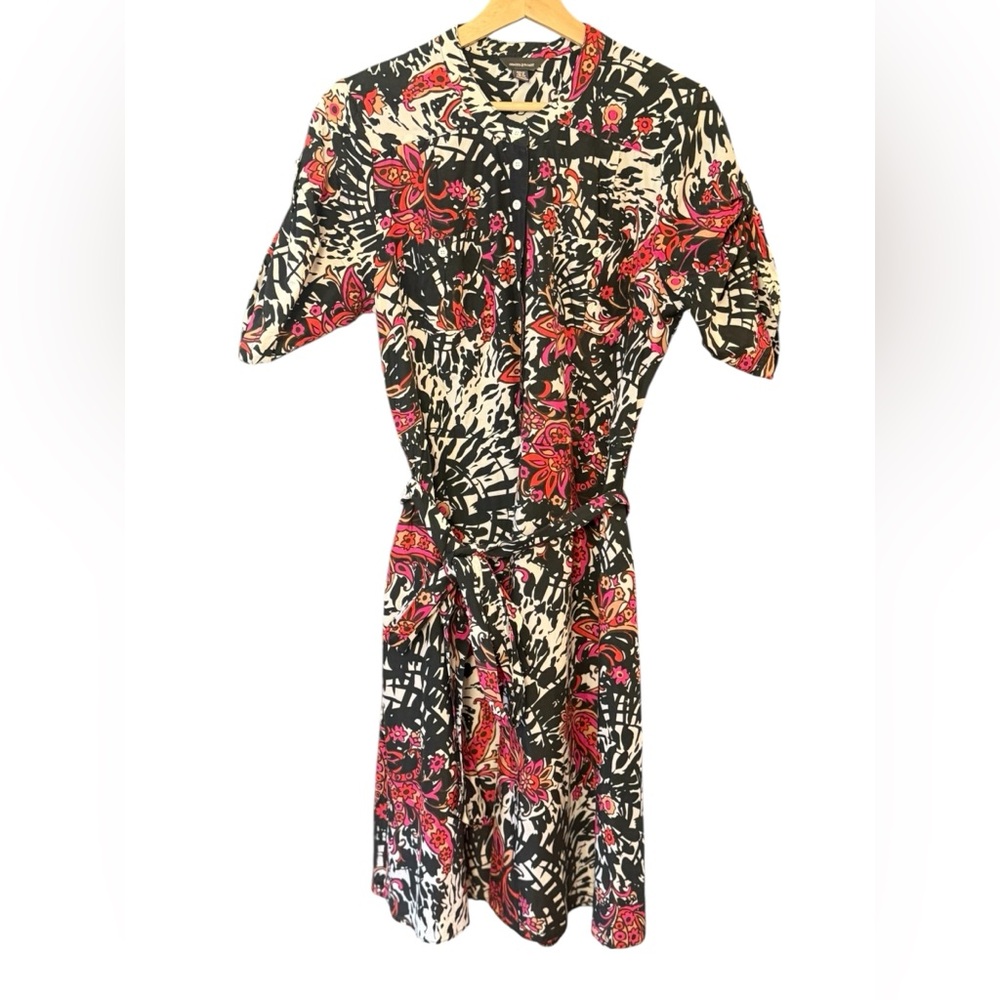 GINGER & SMART Silk Cotton Belted Shirt Dress Print AU12 US8
